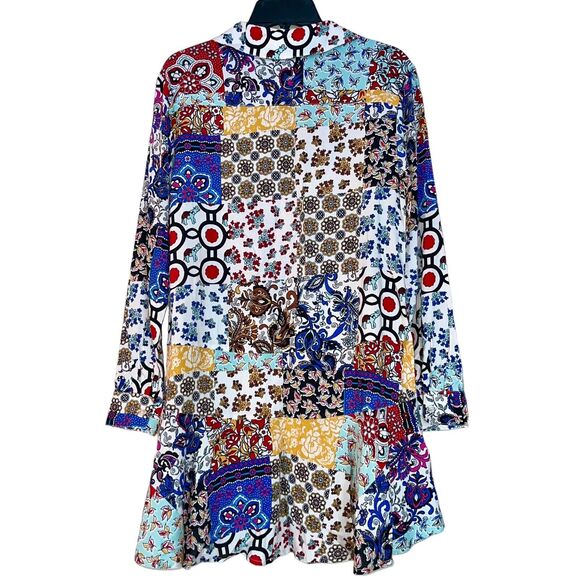 Tunic Boho Blouse Elephants Patchwork Flounce Hem - Picture 4 of 8